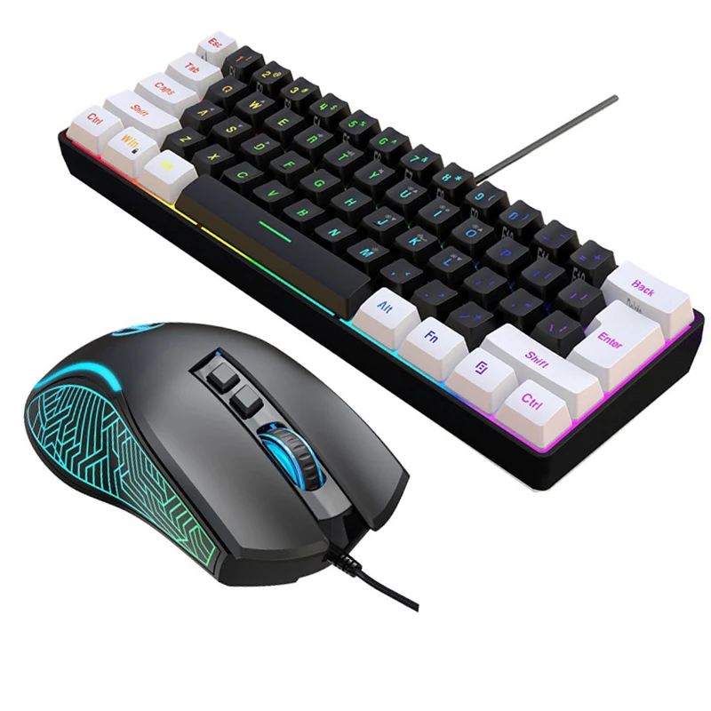 Gaming Keyboard And Mouse Combo - キーボードとマウス 60% コンピューターゲームコンボキット PC バックライト付き有線キーボード マウスキット