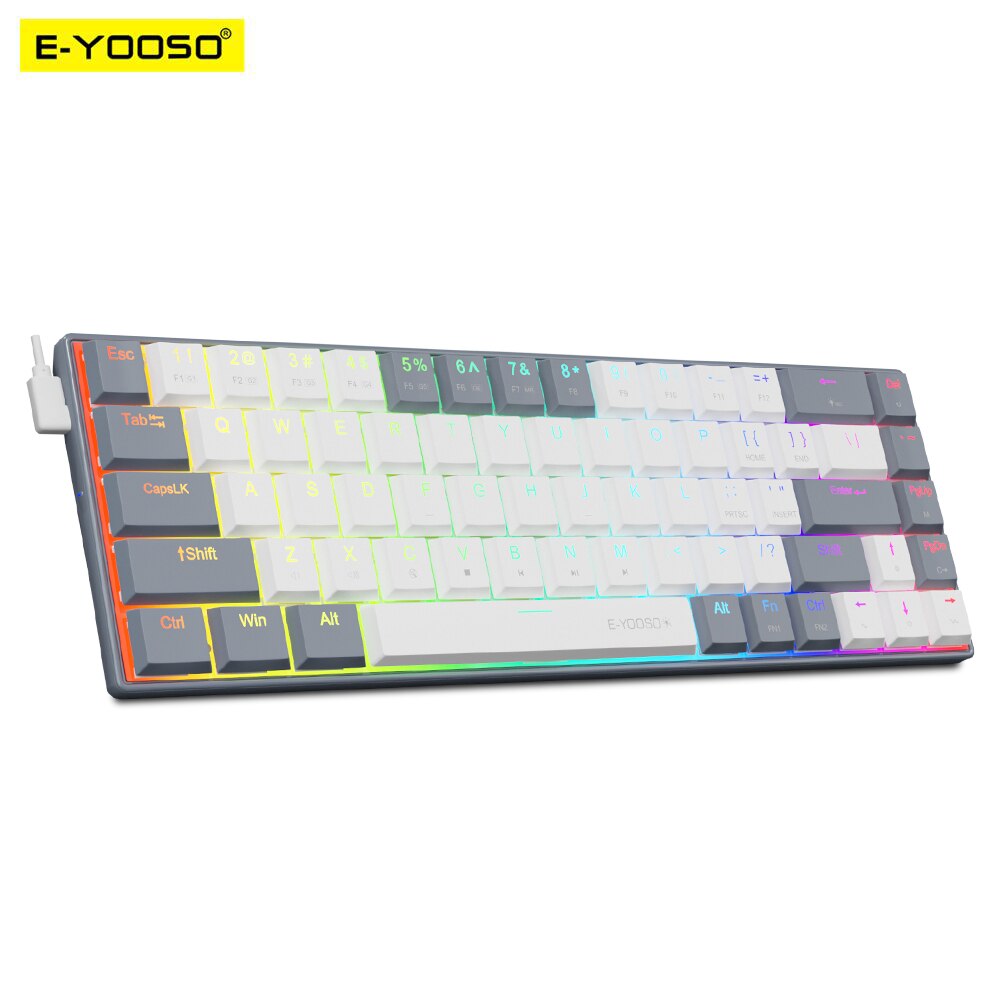 Gaming Keyboard Bundle - E-YOOSO a68 rgbミニスリムUSB有線機械式ゲームキーボード赤いスイッチ68キーゲーマーロシアブラジル計算PCラップトップ用