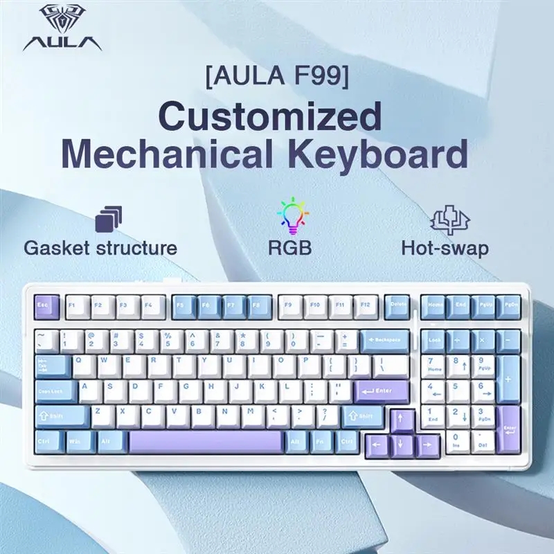 Gaming Keyboard Bundle - Aula-F99ワイヤレスメカニカルゲーミングキーボード,有線,ホットスワップ,pbtガス,rgb,3モード,2.4g,PC,ラップトップ,ゲーマー,99キーに適しています