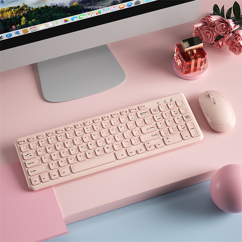 Gaming Keyboard And Mouse Combo - ファッションワイヤレスキーボードとマウスコンボゲーマーサイレントキーボードマウスセット超薄型オフィス PC 人間工学に基づいたゲームピンクキーパッド
