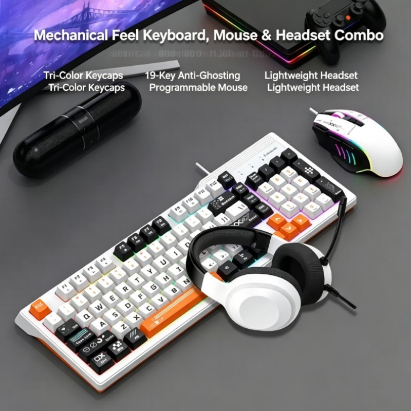 Gaming Keyboard And Mouse Combo - K8pro 3 in 1 ゲーミングコンボ 有線キーボード・マウス・ヘッドセットセット
