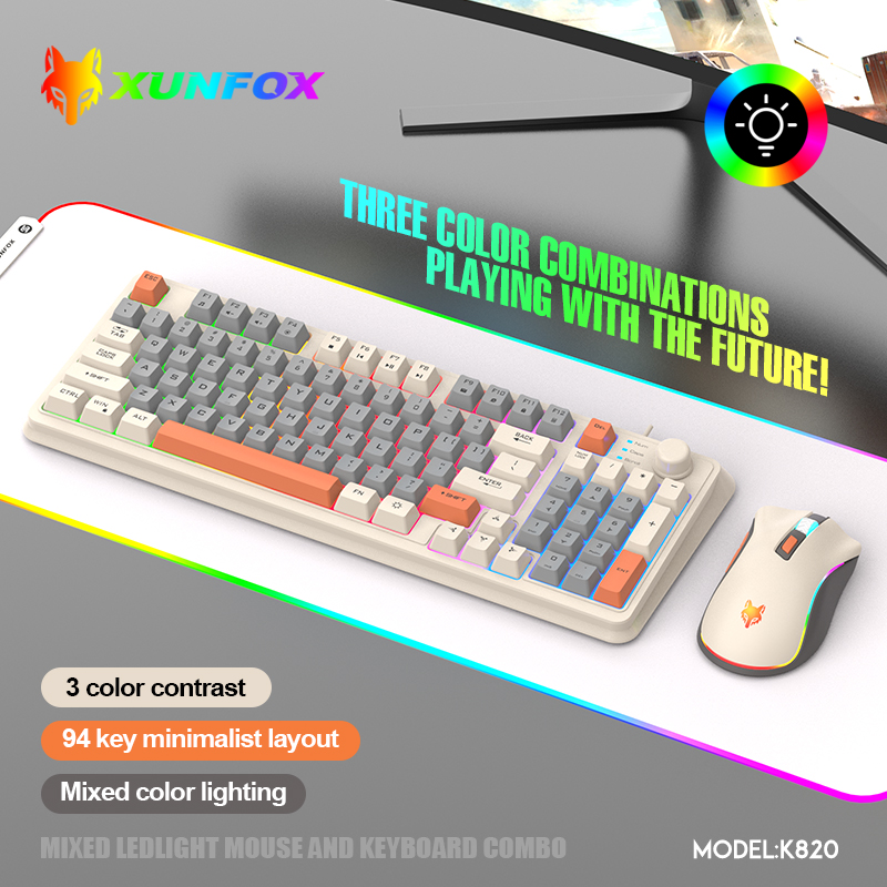 Gaming Keyboard And Mouse Combo - USBケーブル付きキーボードとマウスのセット,照明付き,デスクトップ,ラップトップ,家庭,オフィス,女性,男性,k820
