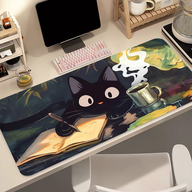 Gaming Keyboard Nearby - かわいい黒猫シリコンソフトゲーミングマウスパッド大型キーボードパッド地形マウスパッドキーボード用滑り止めテーブルマット付き