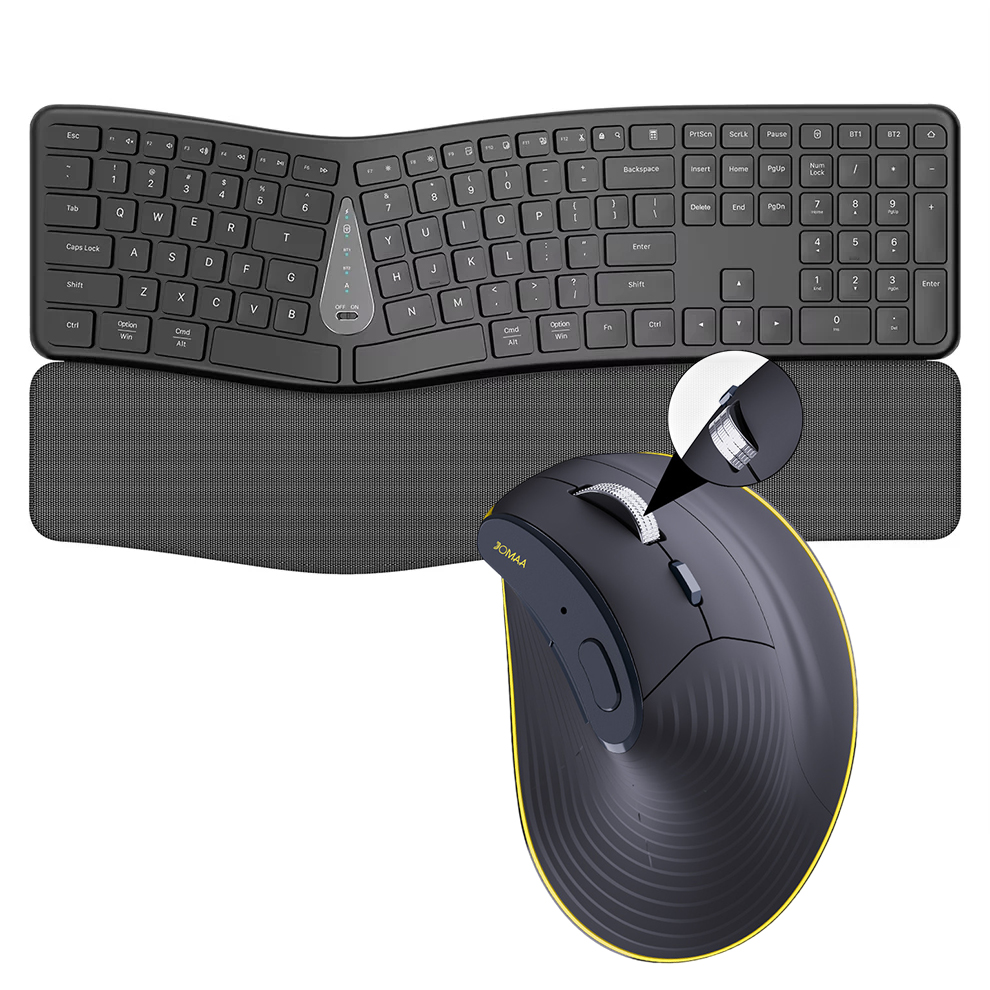 Gaming Keyboard And Mouse Combo - 2.4G ワイヤレスキーボードマウスコンボ、快適な自然なタイピング、パームレスト、マルチデバイス Bluetooth 充電式キーボードセット
