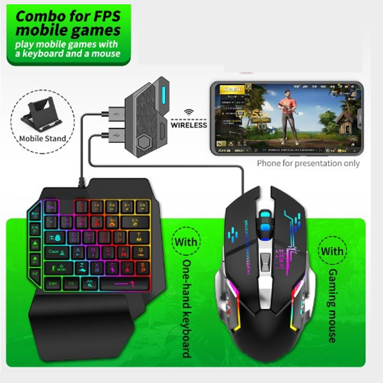 モバイルゲームコンボパック Bluetooth接続 片手キー - Gaming Keyboard And Mouse Combo のレビューと価格