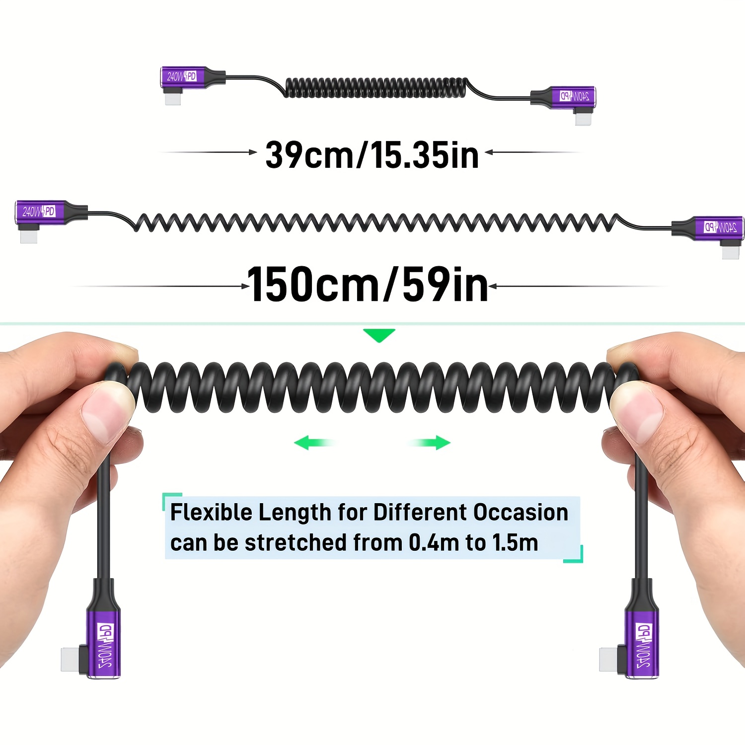 240W PD対応 コイル式Type-Cケーブル 90度エル - Coiled Usb Cable のレビューと価格