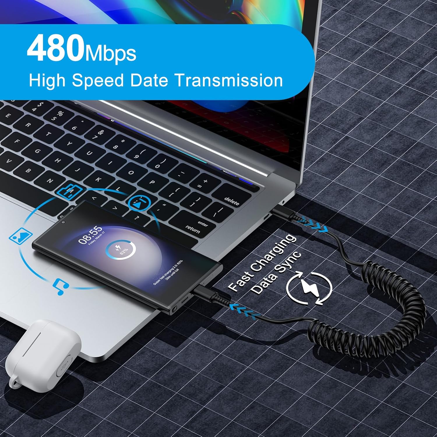 Android Auto対応 USB-C to USB-C  - Coiled Usb Cable のレビューと価格